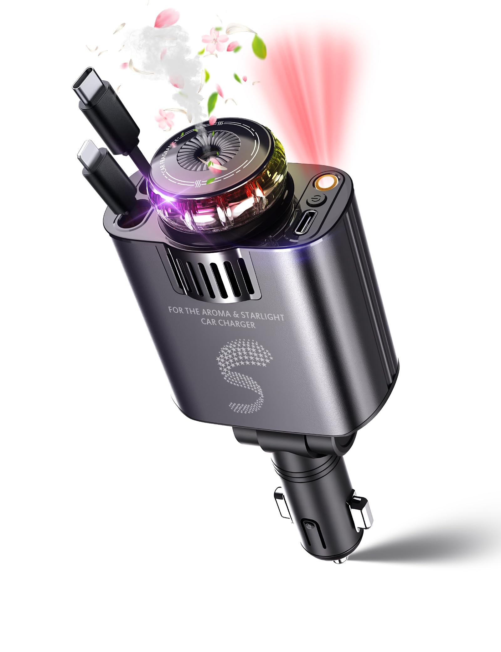 Sozun retractable car charger front view showing tidy setup and quick access