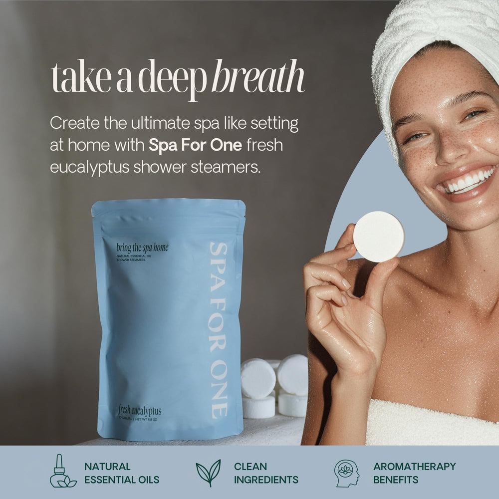 Spa For One eucalyptus steamer tablets closeup—natural essential oils