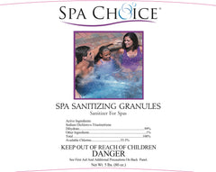 SpaChoice hot tub chlorine granules dissolve quickly for steady sanitization in spa water.