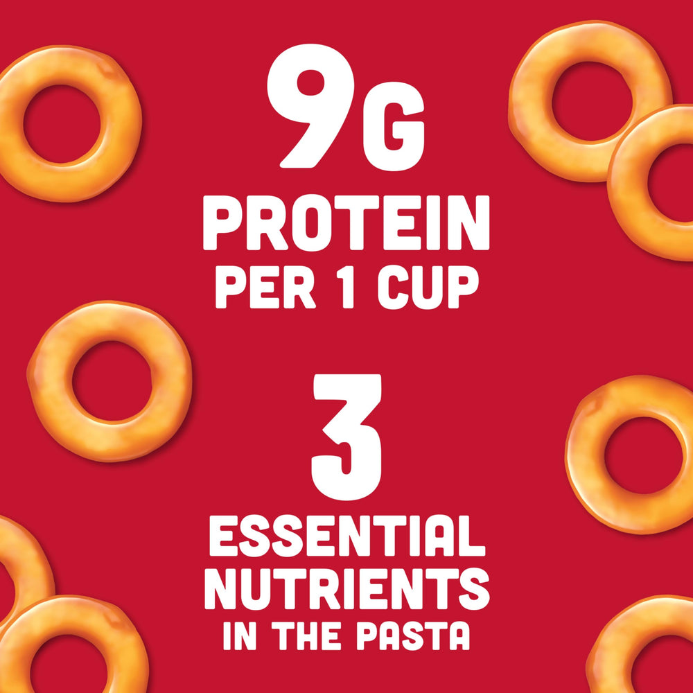 SpaghettiOs Meatballs bowl with O-shaped pasta, comforting and nostalgic.