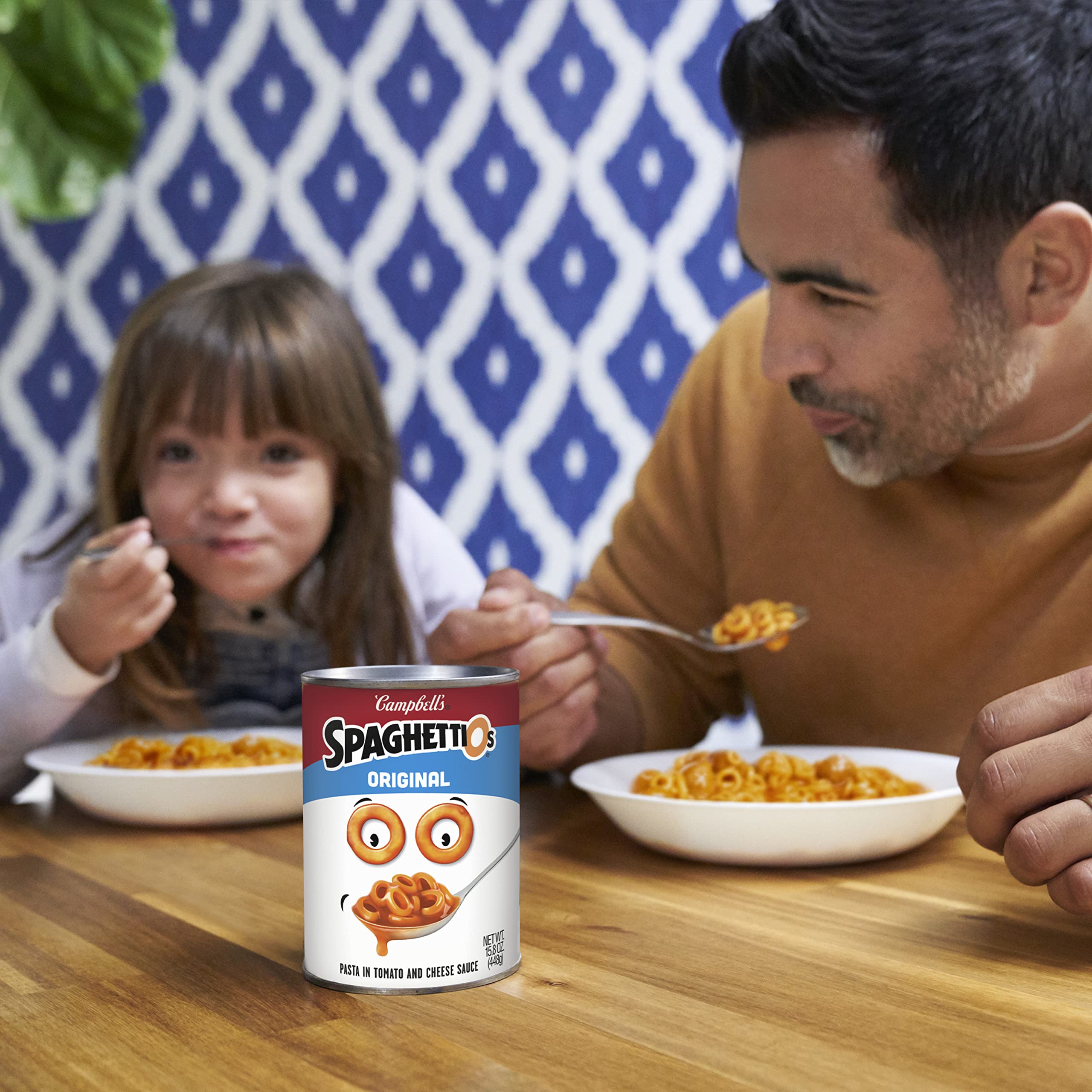 SpaghettiOs Original pantry can on shelf, ready for quick snacks.