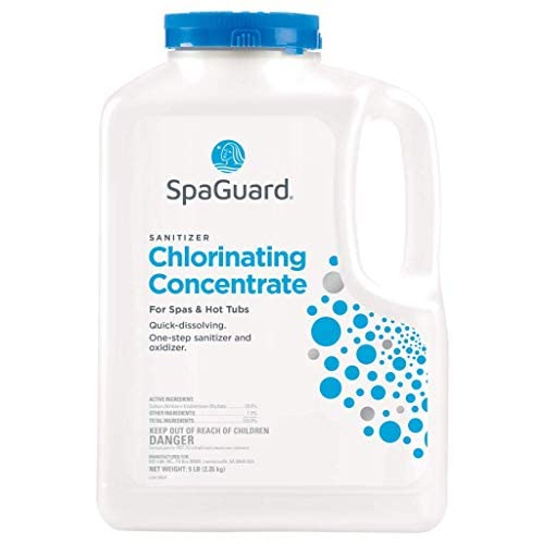 SpaGuard spa chlorinating concentrate dissolving in water after pump start for easy spa sanitation