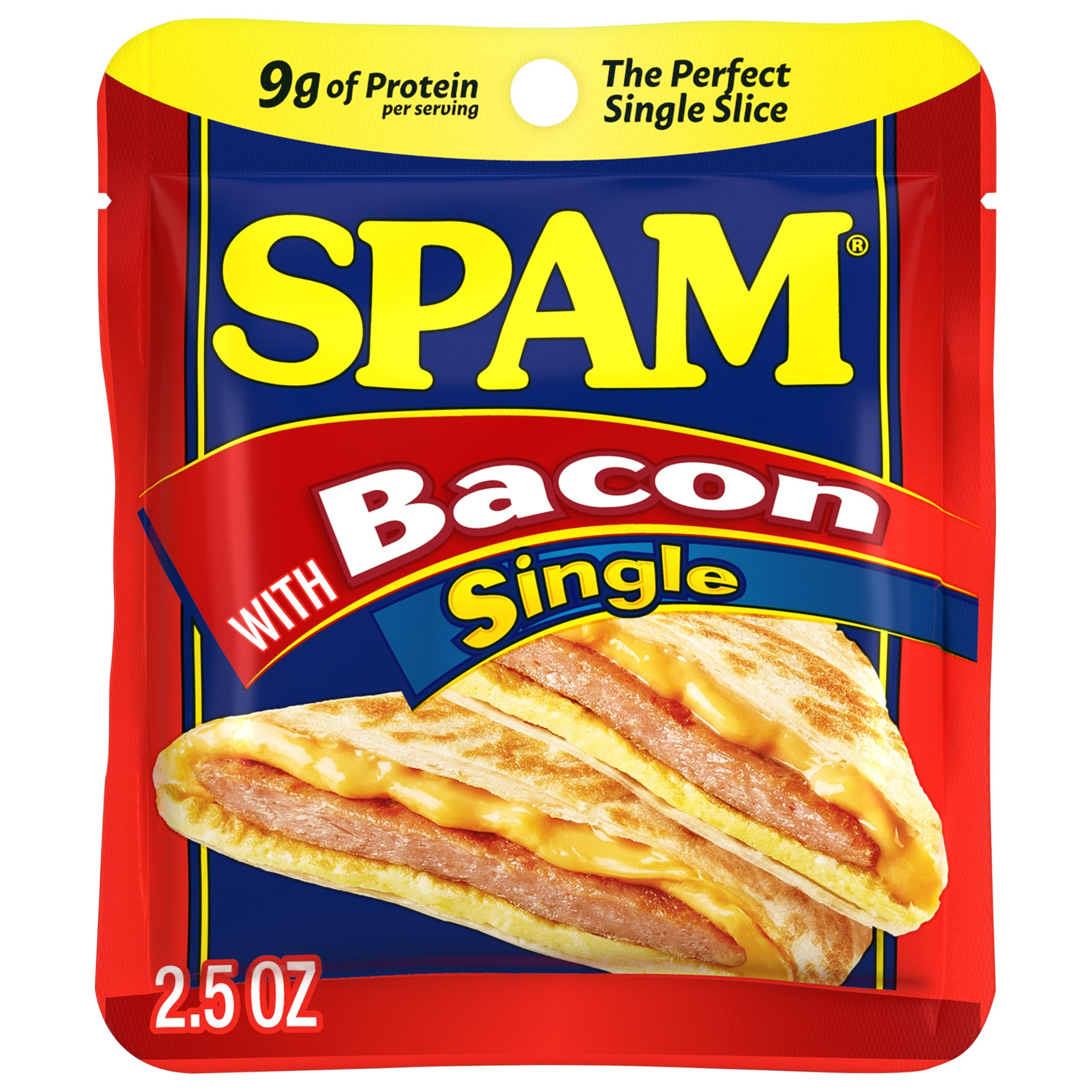 SPAM Bacon Single 2.5oz pouch ready for quick breakfast protein.
