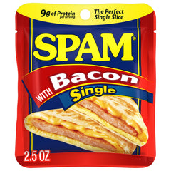 SPAM Bacon Single 2.5oz pouch ready for quick breakfast protein.