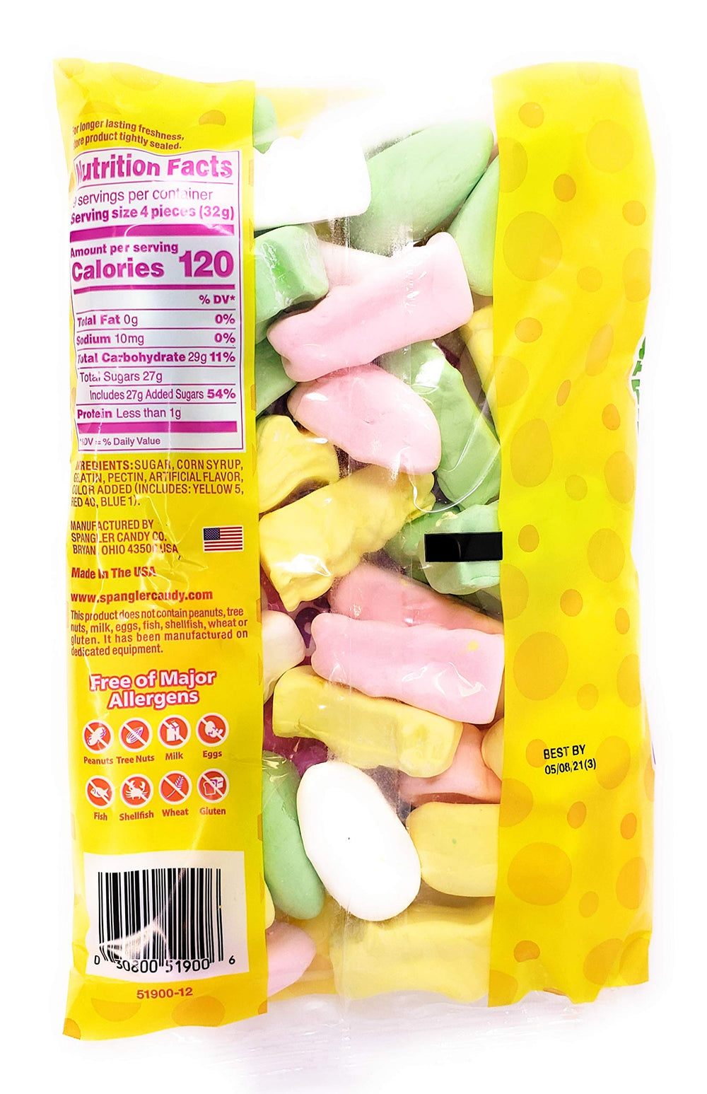 Allergen-friendly Spangler marshmallows: gluten-free, peanut-free, milk-free, egg-free, fish-free, wheat-free