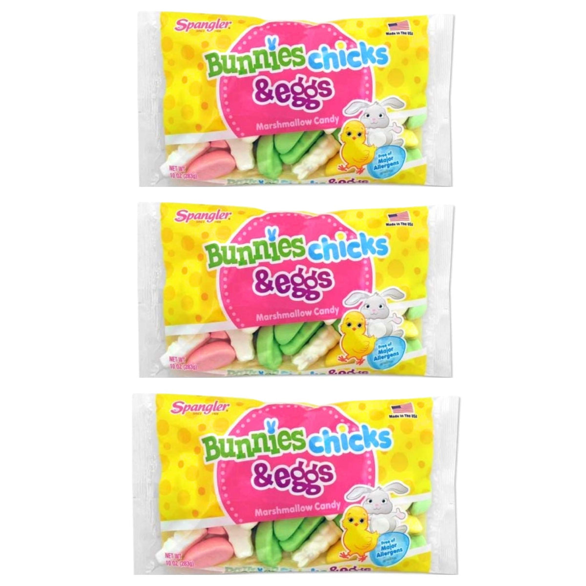 Spangler Bunnies, Chicks and Eggs marshmallows packaging for Easter baskets