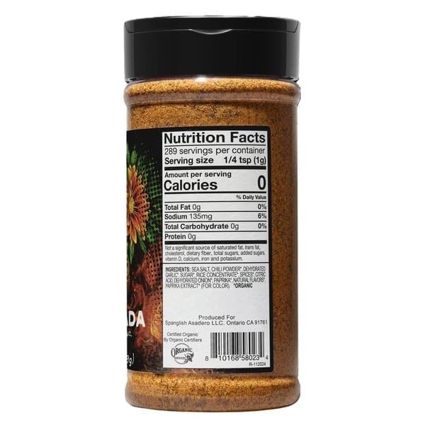 Spanglish Asadero jar closeup highlights chili-garlic-citrus blend for flavorful marination.
