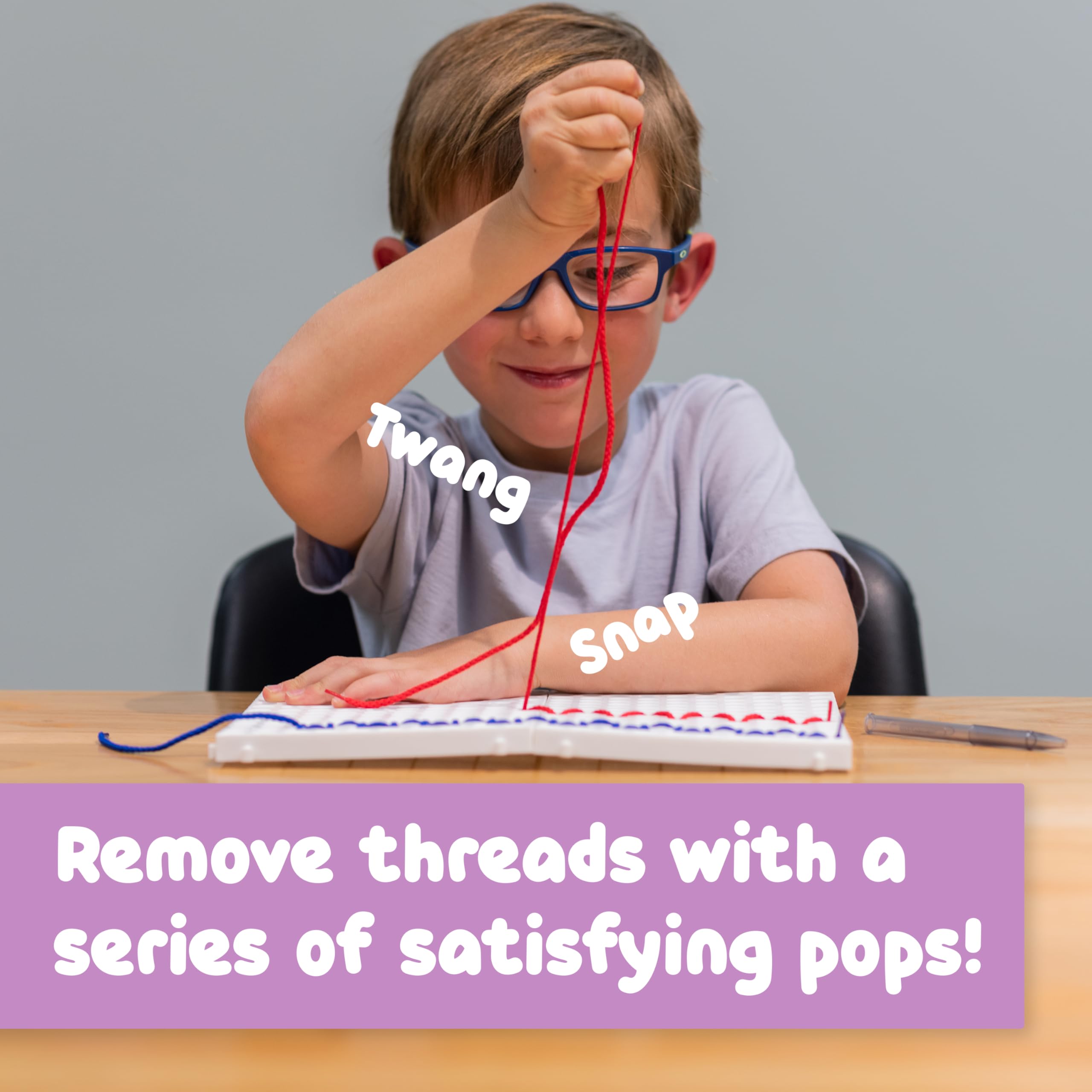 SPARK & WOW lacing board with tactile holes promotes dexterity and focus.