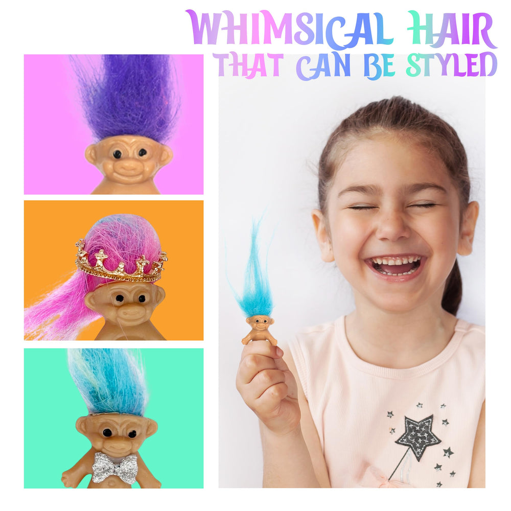 Sparkle Pins long-haired trolls with colorful manes for styling play.