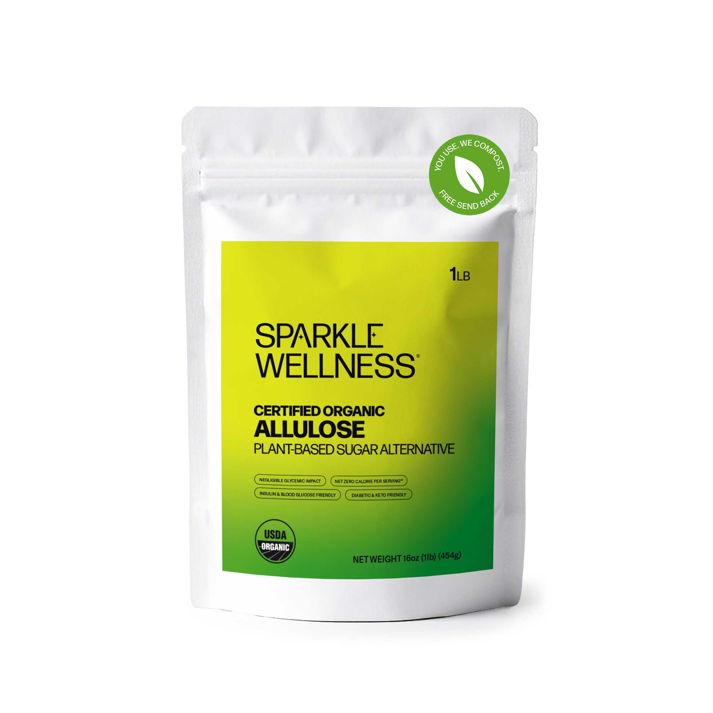 Sparkle Wellness Organic Allulose packaging close-up for a natural sugar substitute