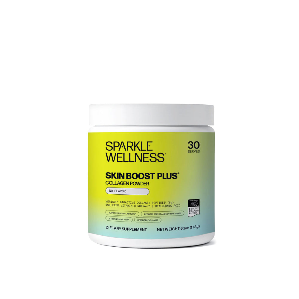 Sparkle Wellness VERISOL collagen powder in a jar ready for daily skin hydration support.