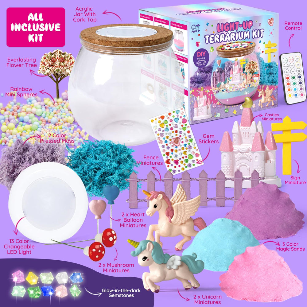 SparkleMe Unicorn Terrarium Kit bedroom idea with magical glow.