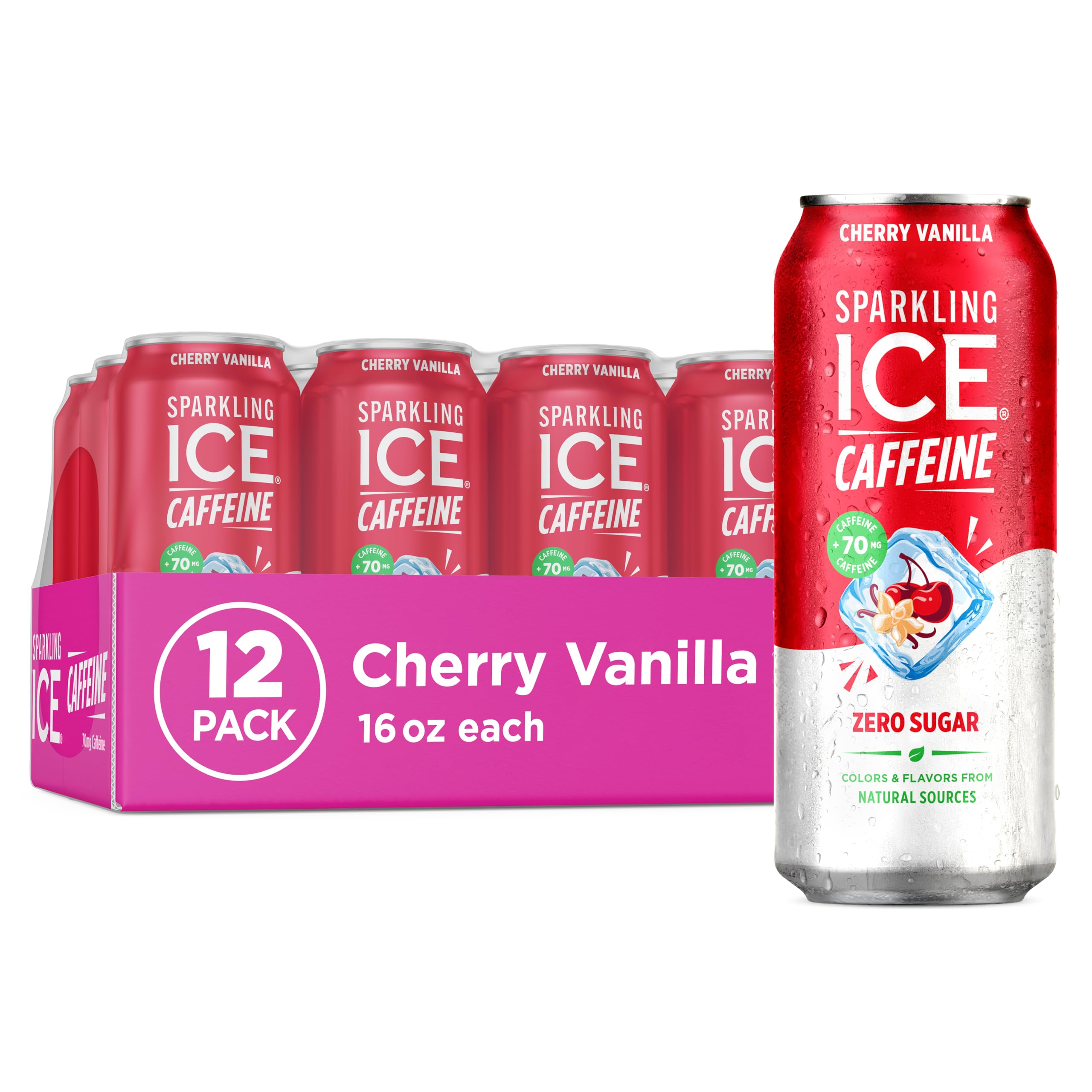 Sparkling Ice Caffeine Cherry Vanilla can front view highlighting energy boost