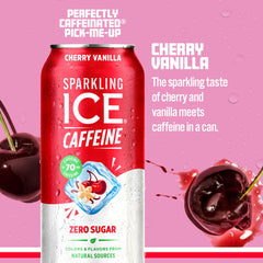 Sparkling Ice Caffeine Cherry Vanilla can nutrition panel close-up showing zero sugar
