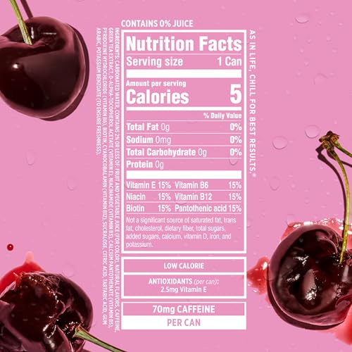 Sparkling Ice Caffeine Cherry Vanilla can side view highlighting vitamins and antioxidants