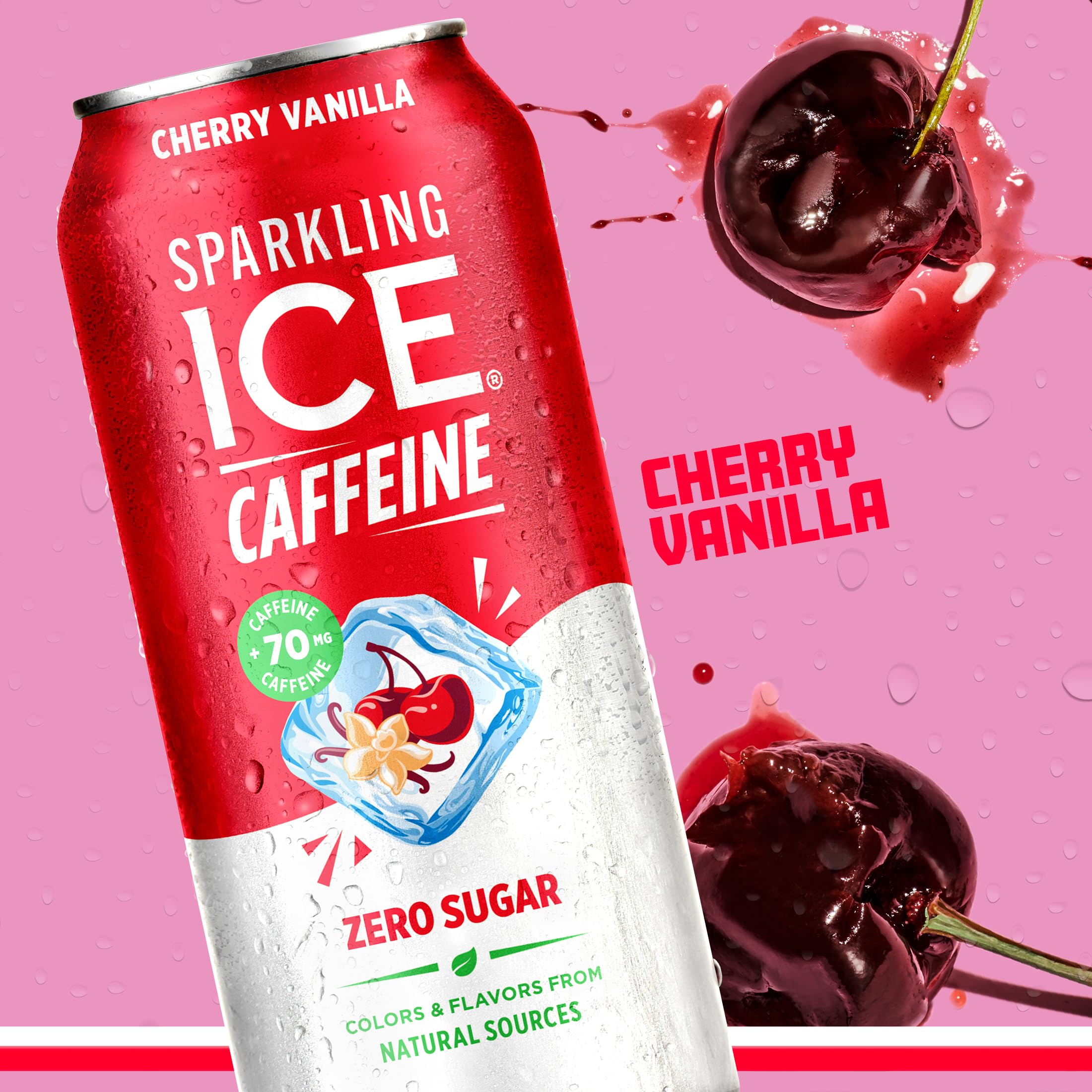 Sparkling Ice Caffeine Cherry Vanilla can on table ready to enjoy