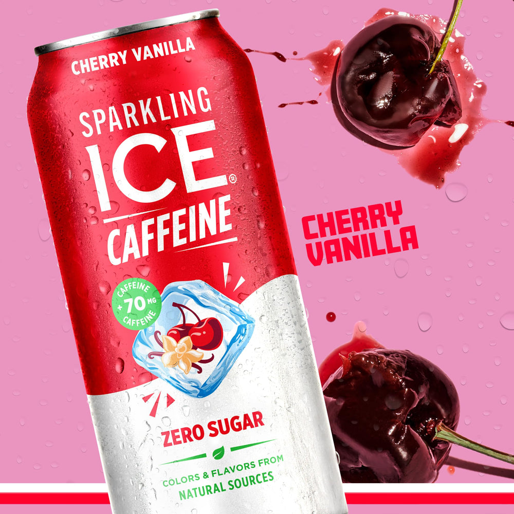 Sparkling Ice Caffeine Cherry Vanilla can on table ready to enjoy