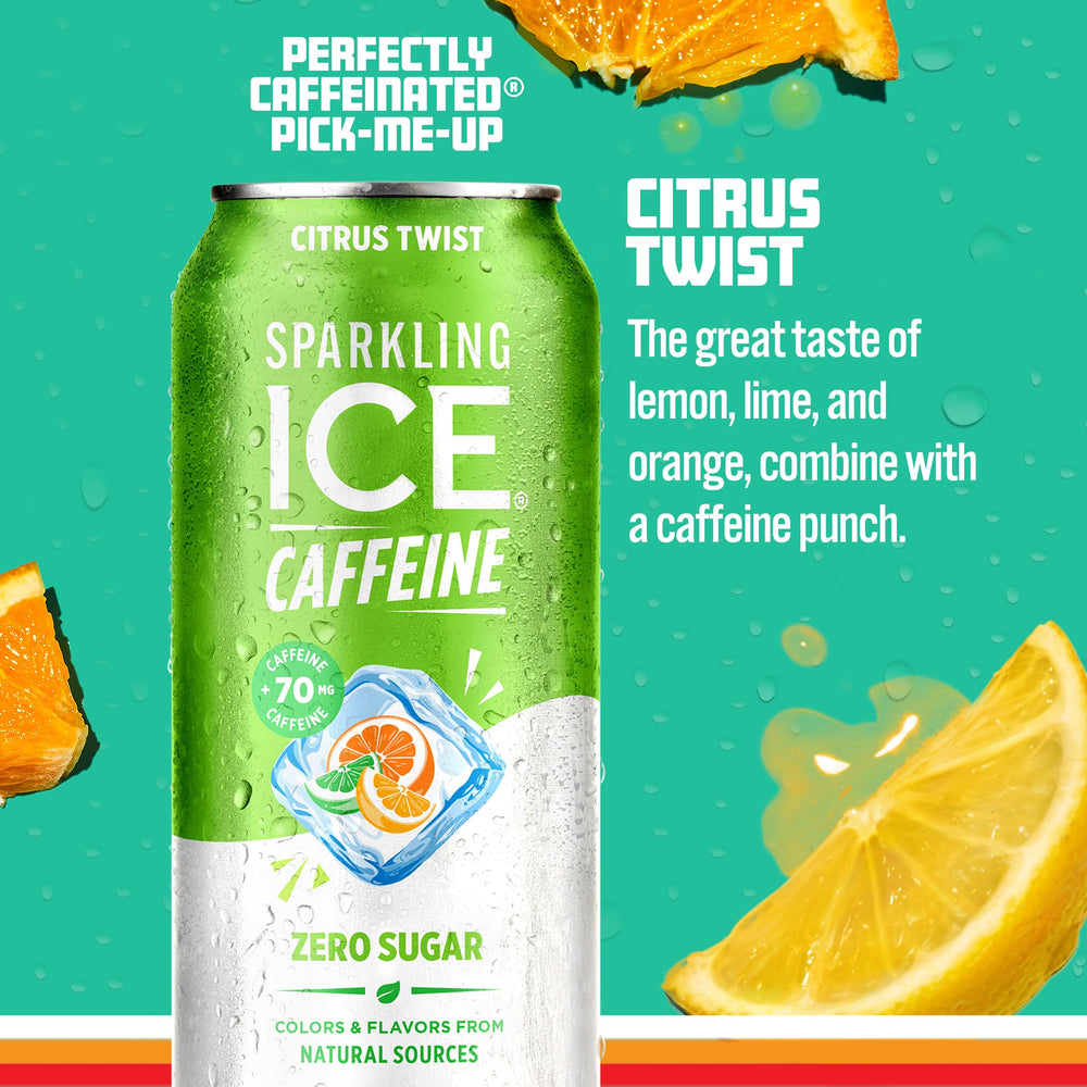 Sparkling Ice Caffeine Citrus Twist can being poured for a quick energy flavored sip