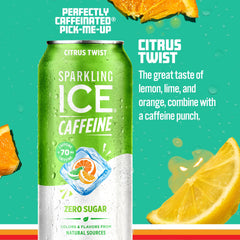 Sparkling Ice Caffeine Citrus Twist can being poured for a quick energy flavored sip