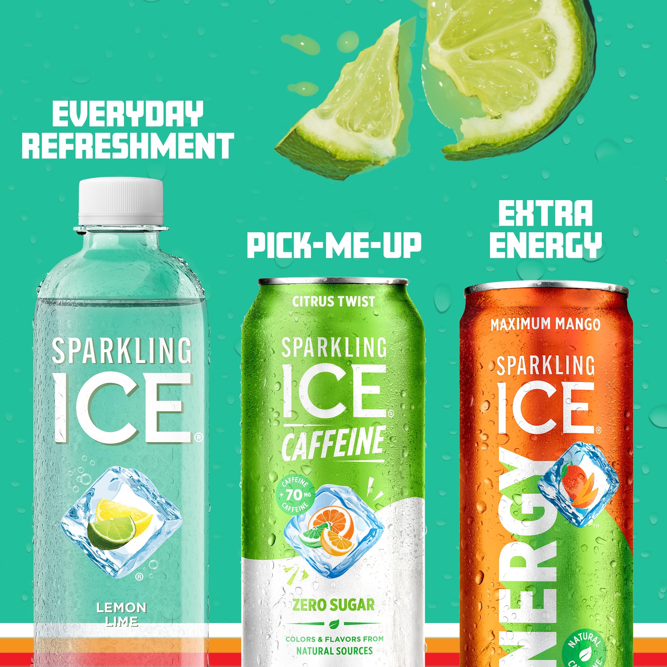 Sparkling Ice Caffeine Citrus Twist vitamin icons alongside real fruit flavor