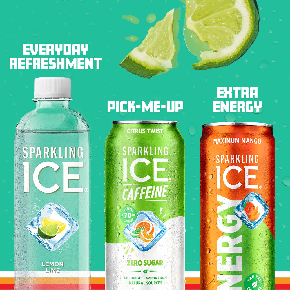 Sparkling Ice Caffeine Citrus Twist vitamin icons alongside real fruit flavor