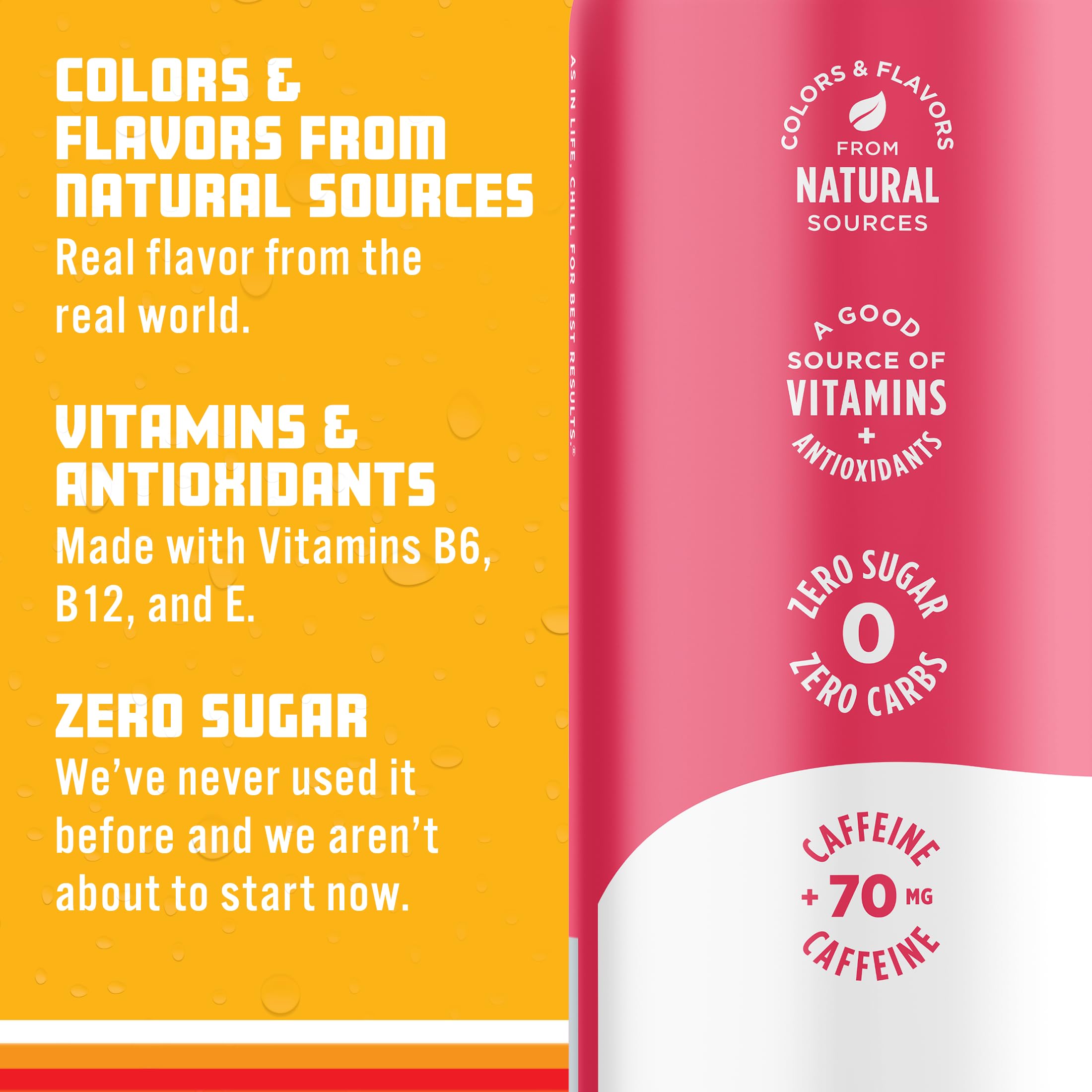 Sparkling Ice caffeine strawberry citrus ingredients panel emphasizes B vitamins and antioxidants
