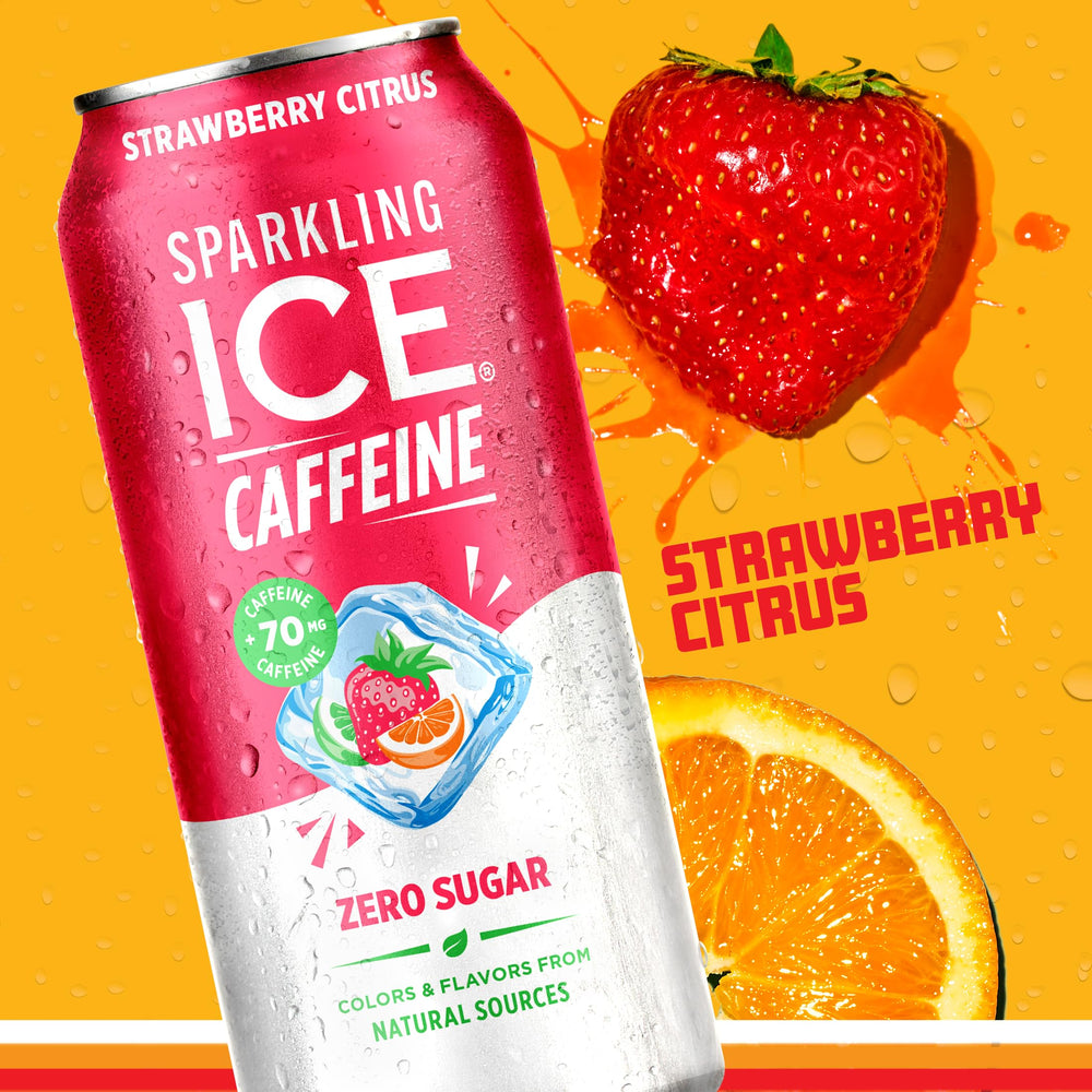 Sparkling Ice caffeine strawberry citrus can in your bag for quick uplift
