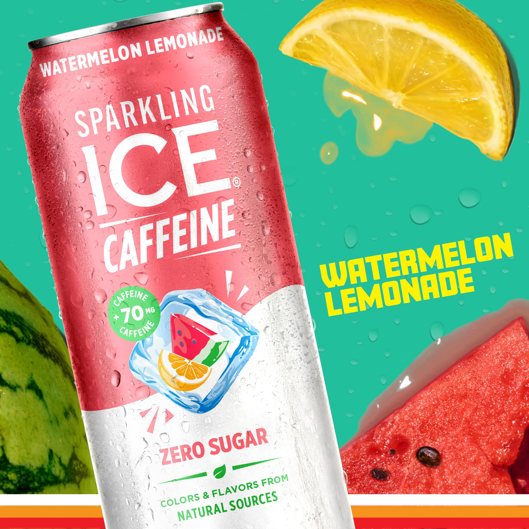 Sparkling Ice caffeine watermelon lemonade back-of-can nutrition label.