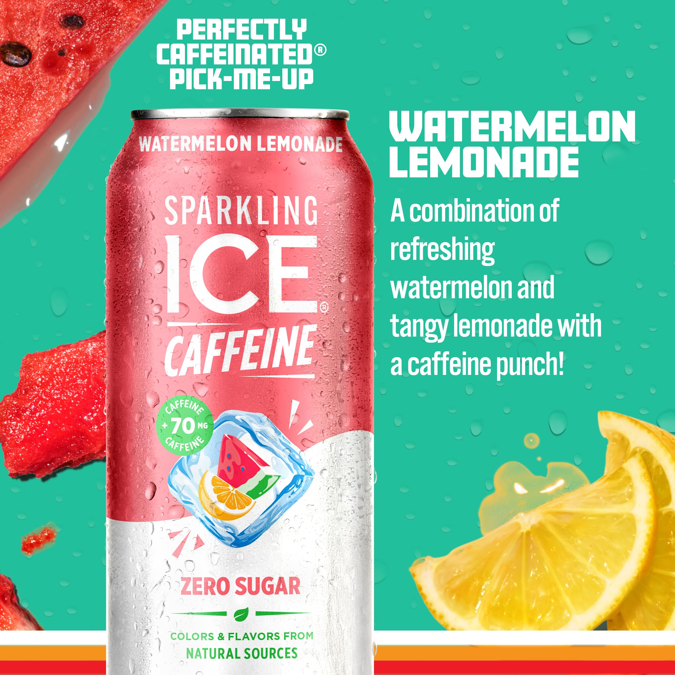 Sparkling Ice caffeine watermelon lemonade being poured into a refreshing glass.