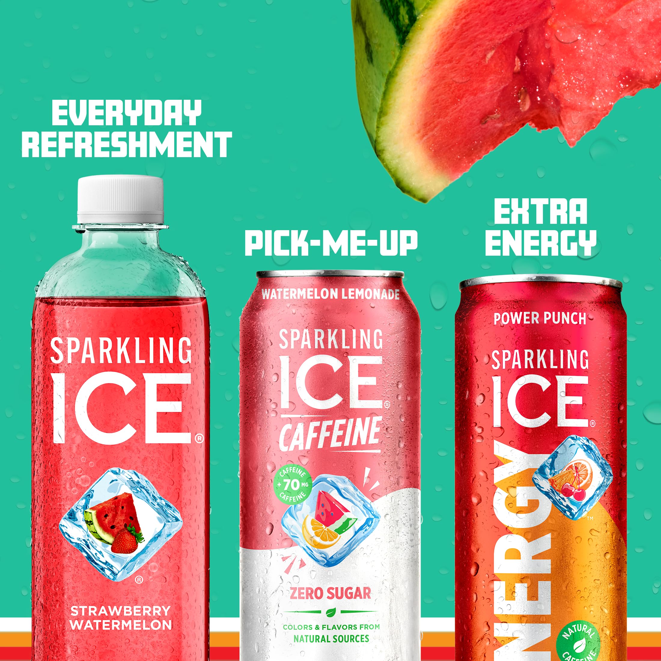 Sparkling Ice caffeine watermelon lemonade retail display featuring a 12-pack.