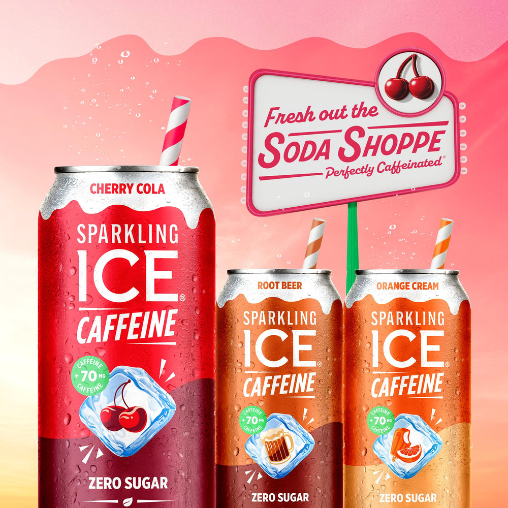 Sparkling Ice Shoppe Cherry Cola 12-pack shown for bulk value and convenience.
