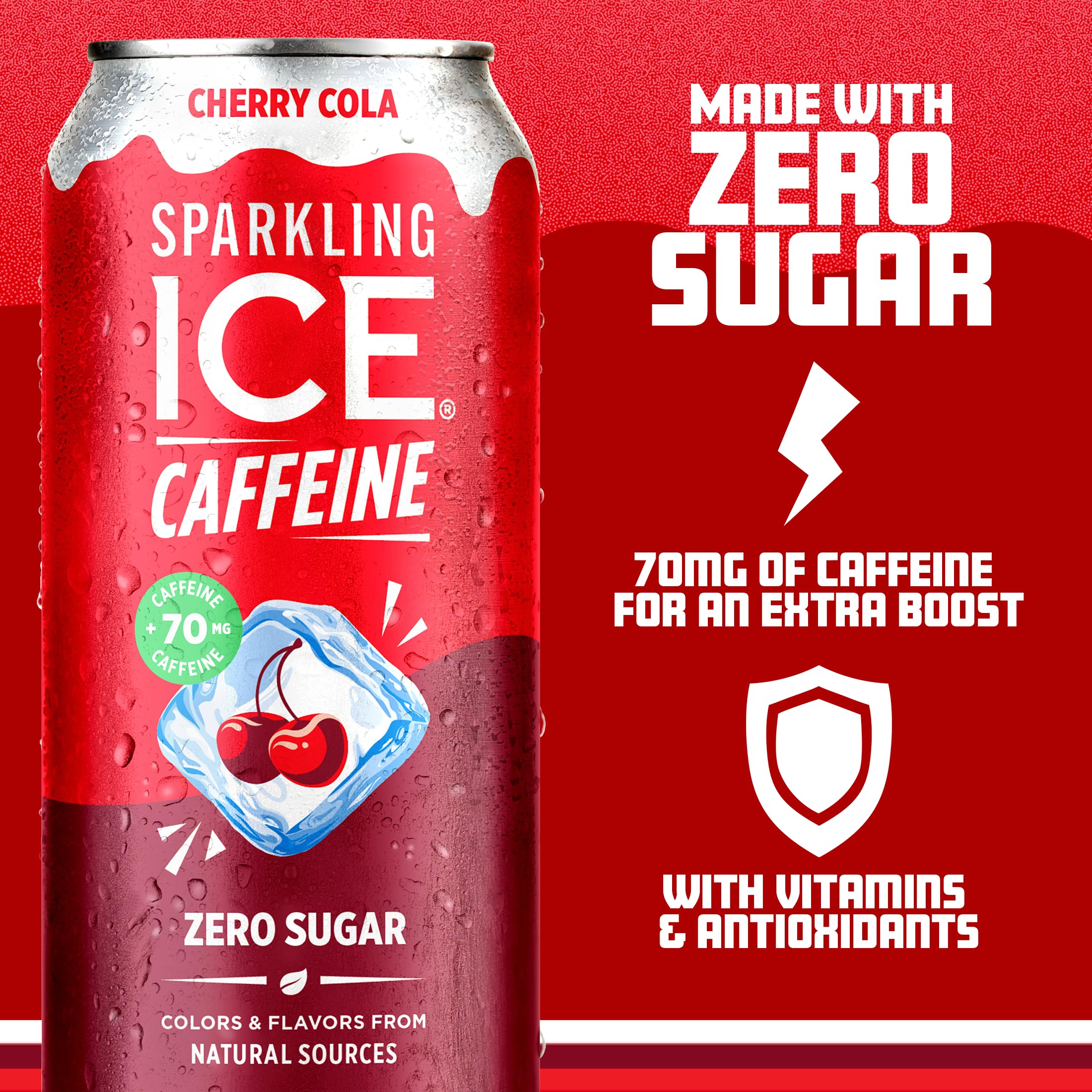 Sparkling Ice Shoppe Cherry Cola close-up of bubbles for a lively mouthfeel.