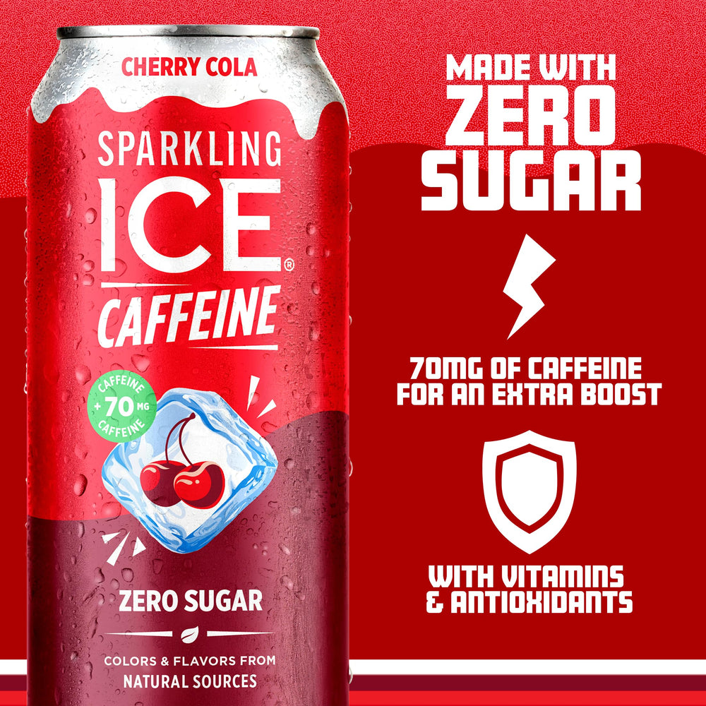 Sparkling Ice Shoppe Cherry Cola close-up of bubbles for a lively mouthfeel.