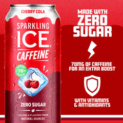 Sparkling Ice Shoppe Cherry Cola close-up of bubbles for a lively mouthfeel.