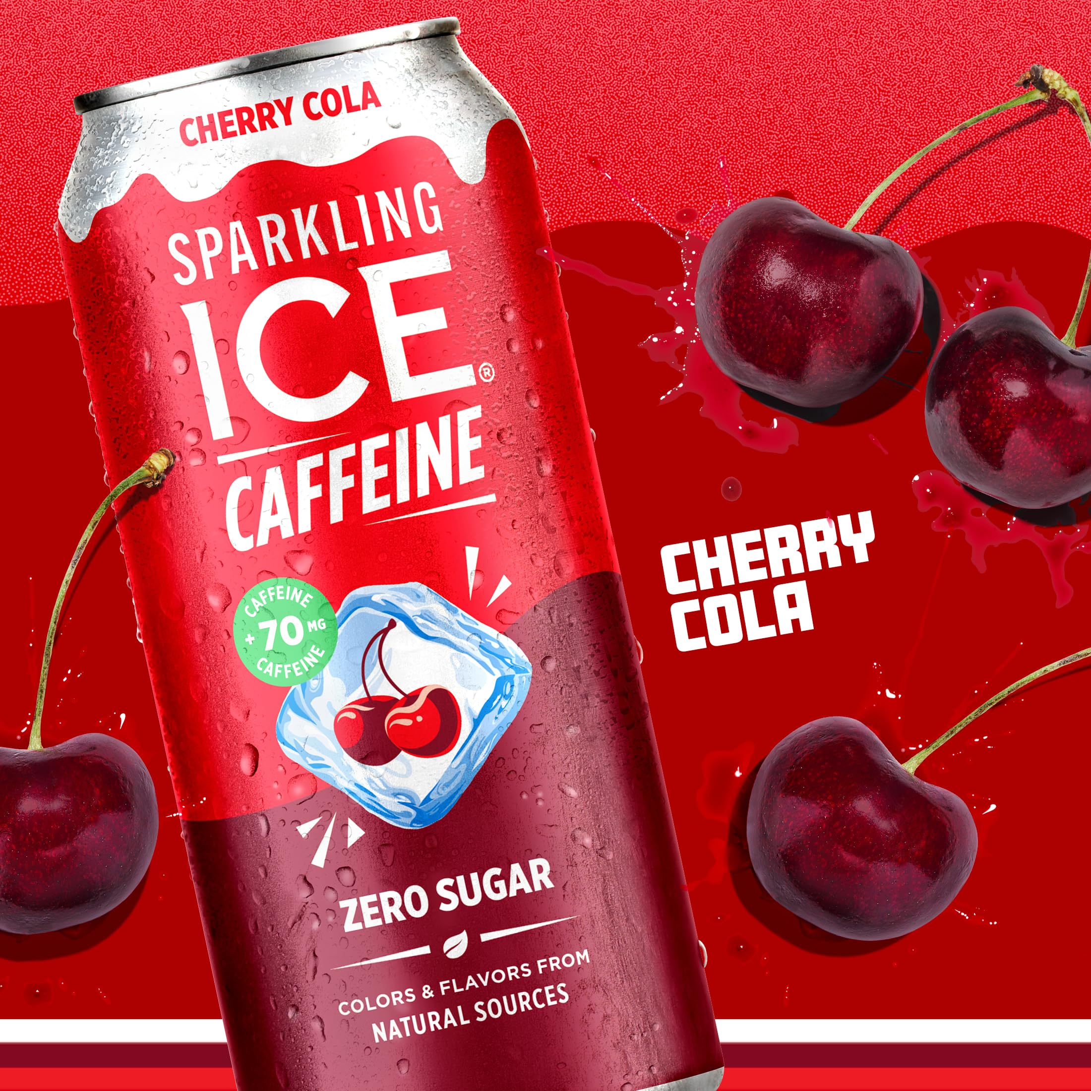 Sparkling Ice Shoppe Cherry Cola served over ice for a refreshing treat.