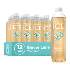 Sparkling Ice Ginger Lime bottle close-up showing zero sugar and bold flavor.