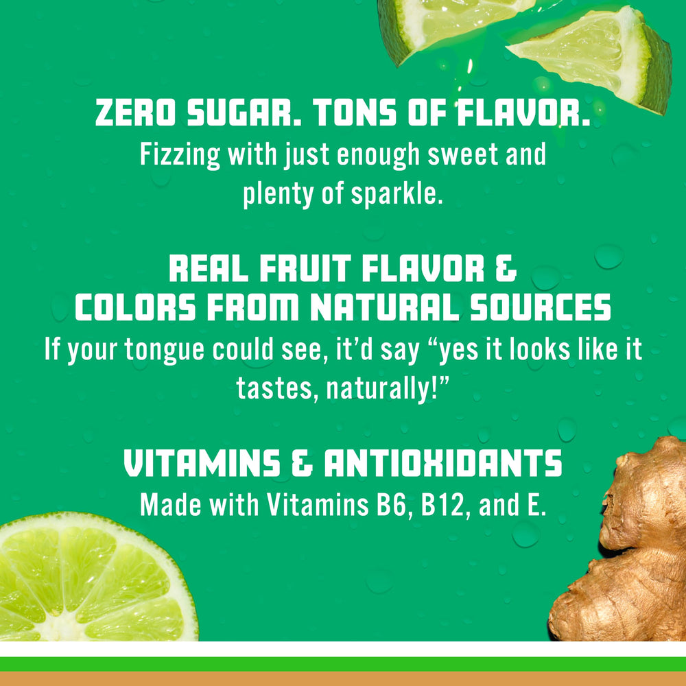 Sparkling Ice Ginger Lime label with vitamins, antioxidants, and natural colors.