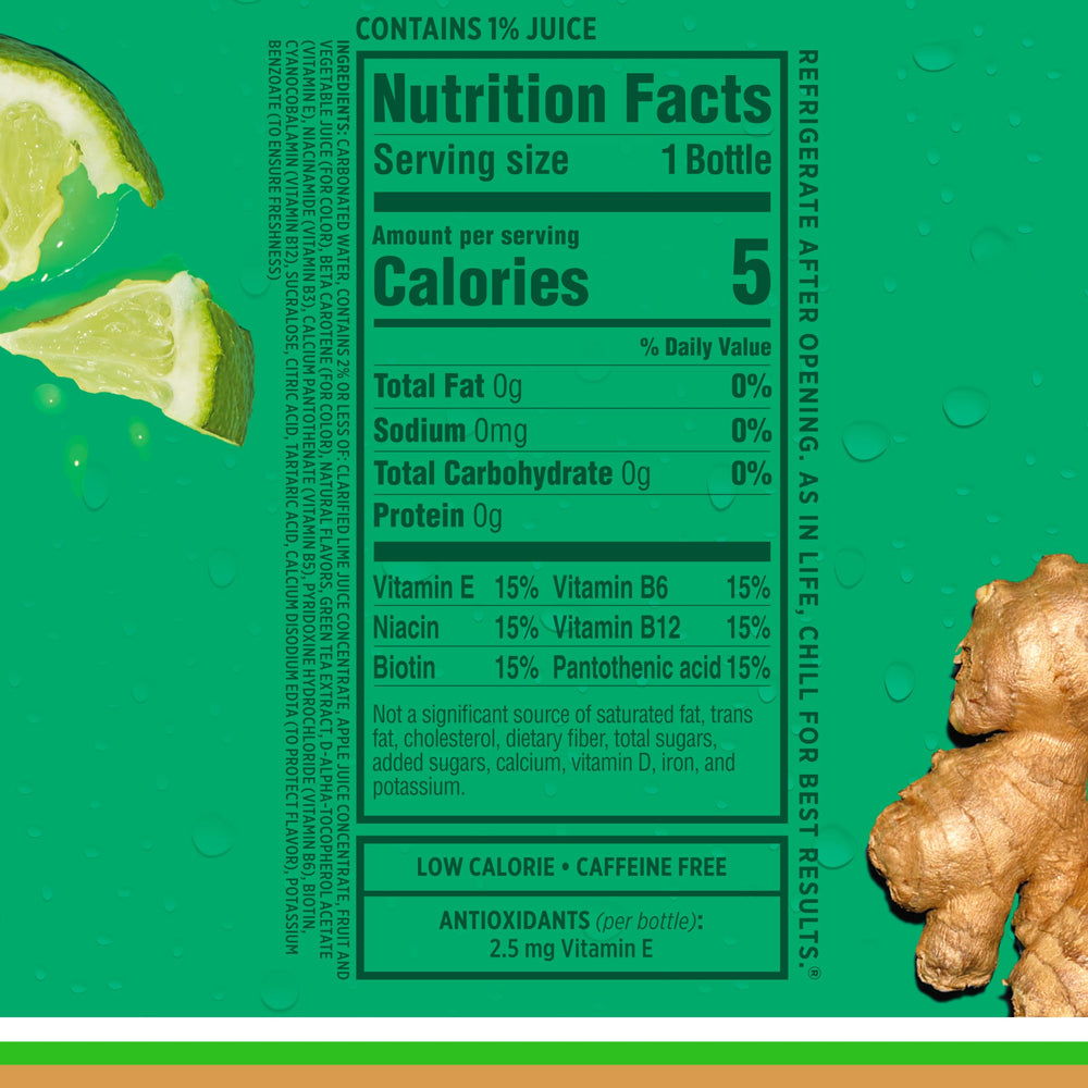 Sparkling Ice Ginger Lime zero sugar badge indicating guilt-free sipping.