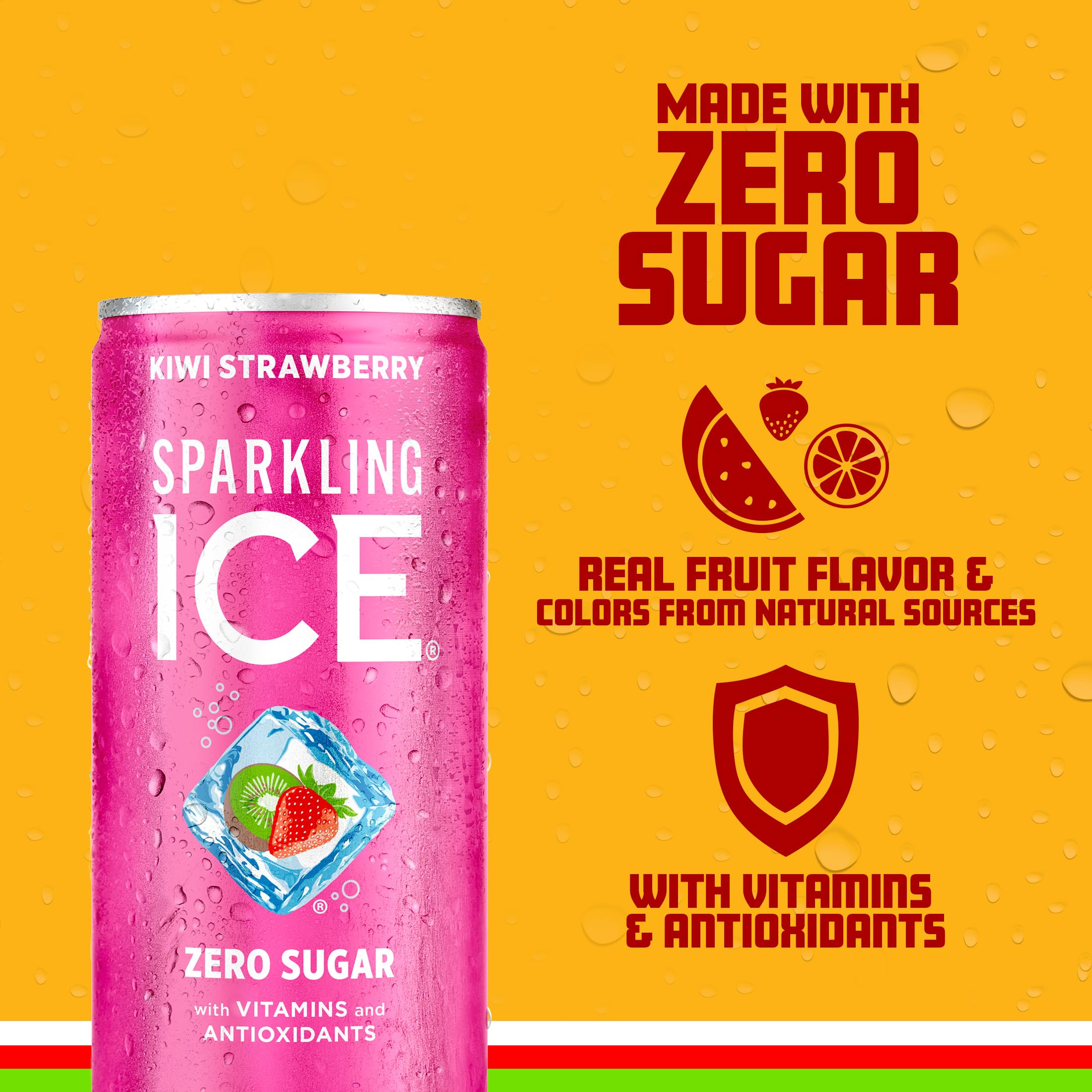 Sparkling Ice Kiwi Strawberry bottle label shows natural colors and antioxidants