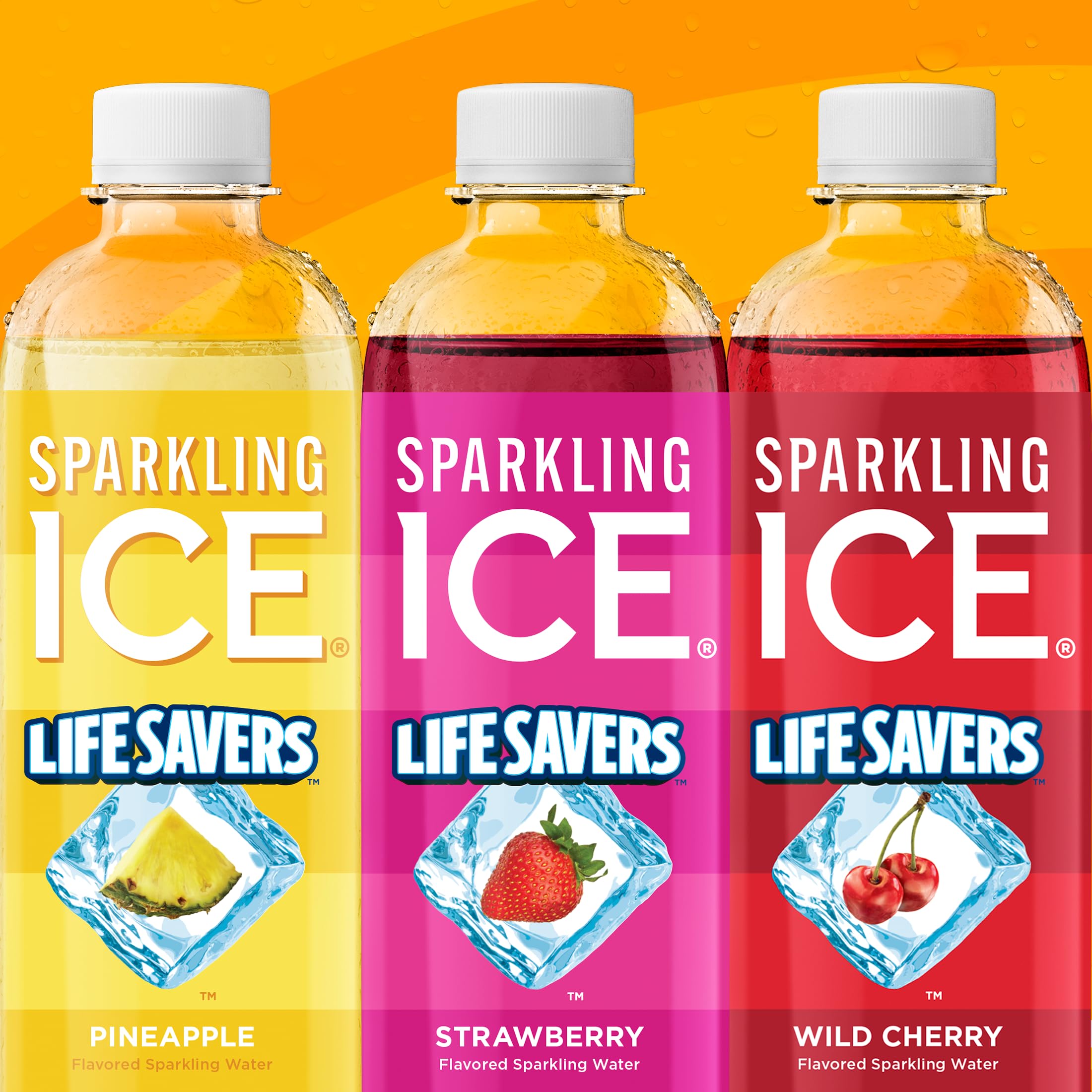 Bubbles rising in Sparkling Ice Lifesavers Pineapple beverage.