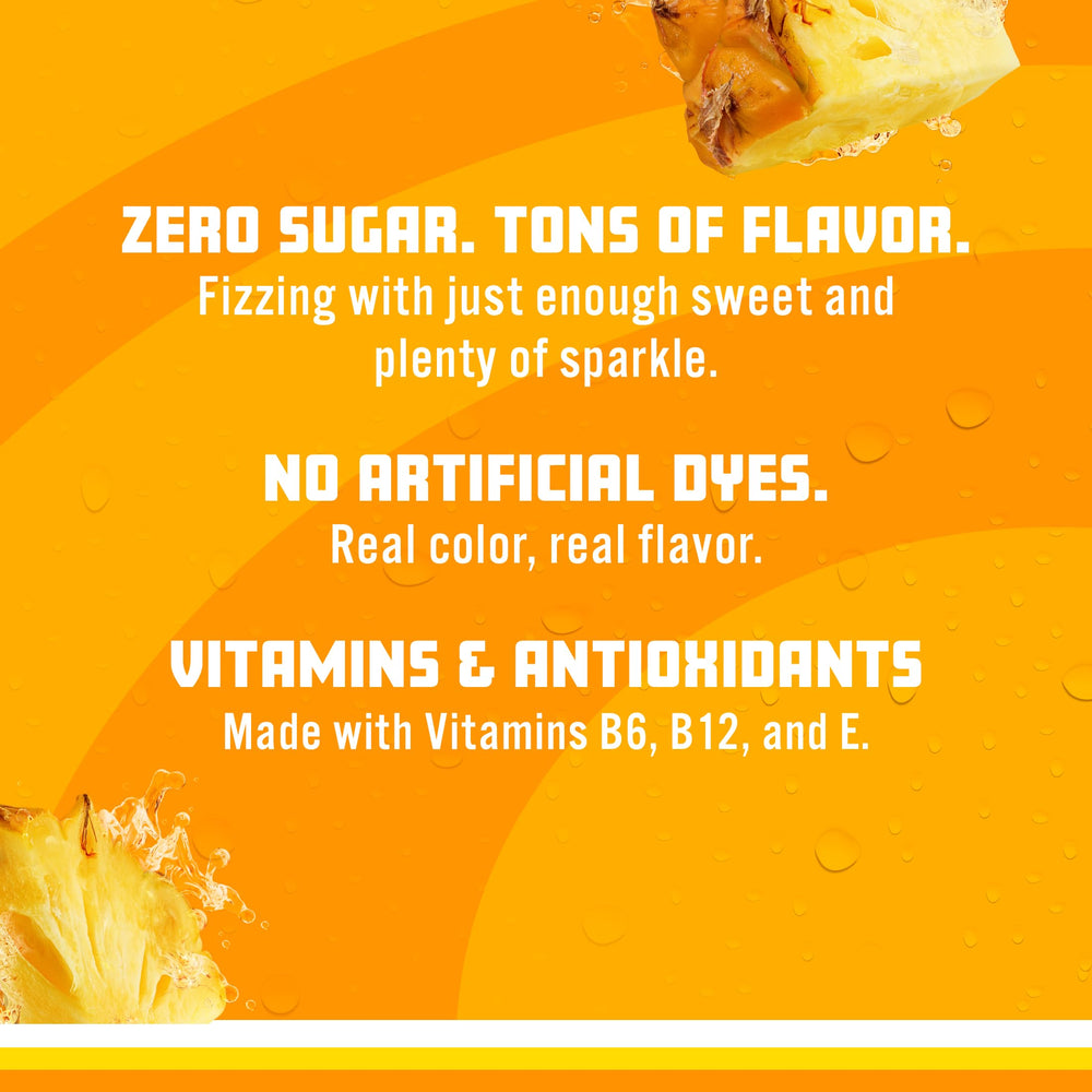 Pineapple fruit beside Sparkling Ice Lifesavers bottle highlighting natural flavor.