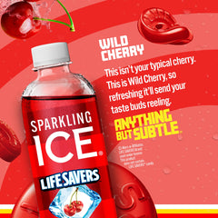 Sparkling Ice Lifesavers Wild Cherry label front view highlights vitamins