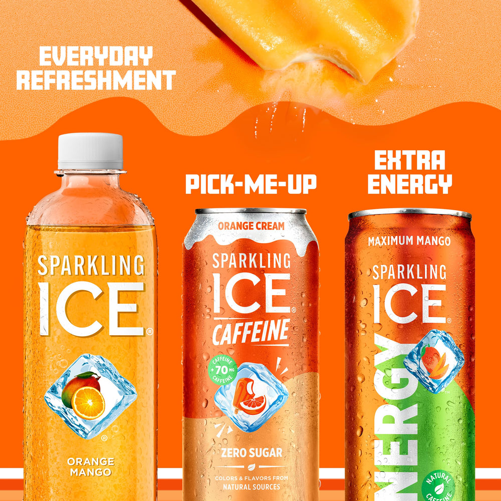 Packaged Sparkling Ice Shoppe Orange Cream twelve-pack on shelf.