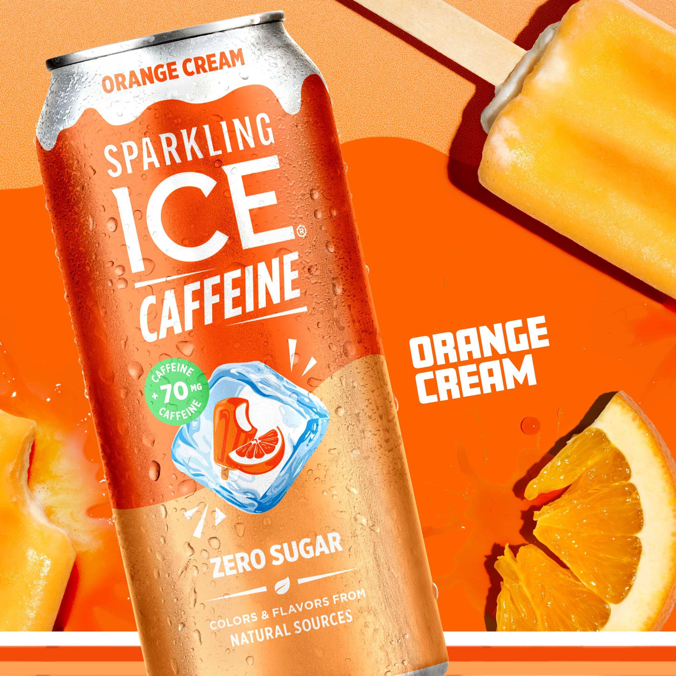 Pouring Sparkling Ice Shoppe Orange Cream into a glass with splash.