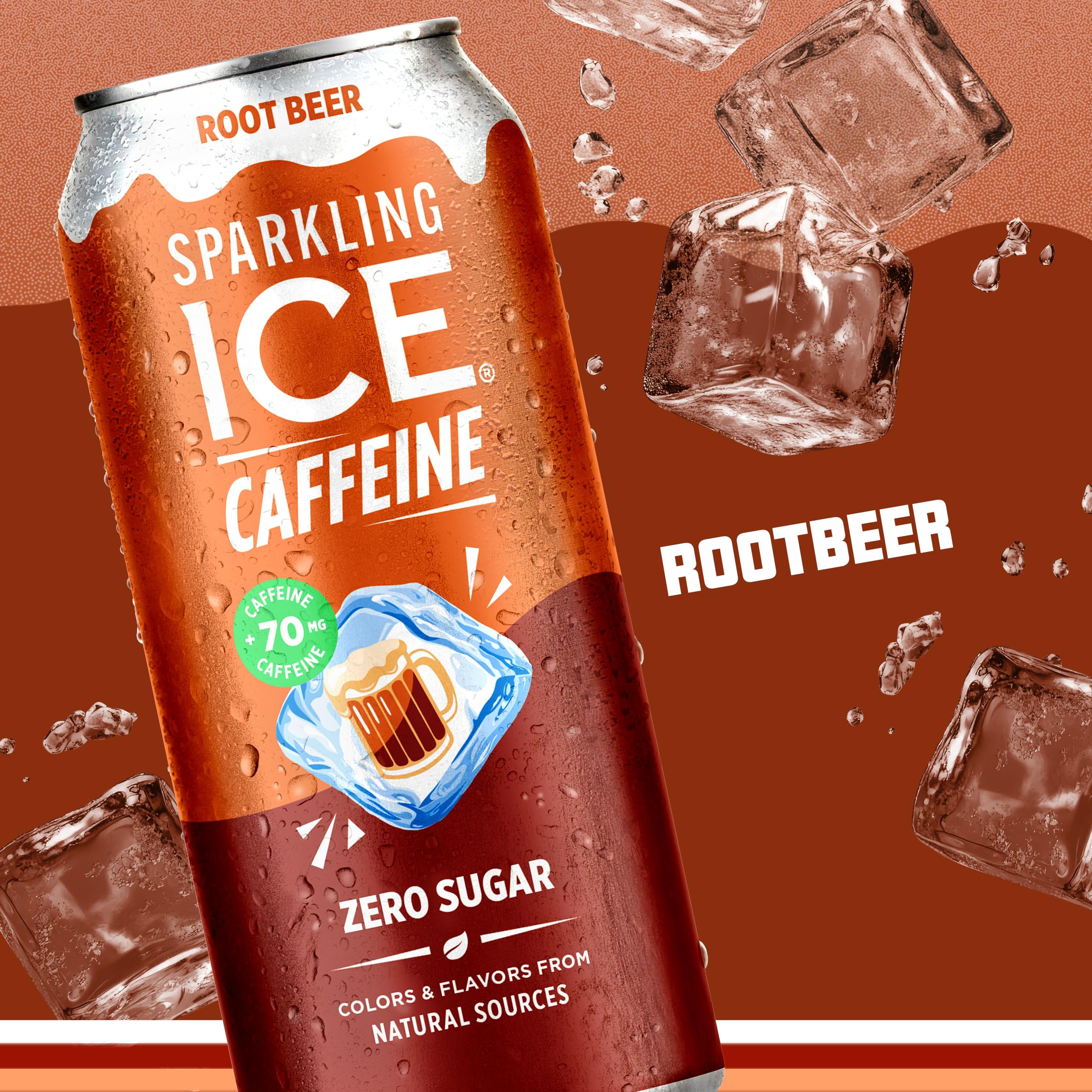 Vitamin and caffeine panel visible on Sparkling Ice Shoppe Root Beer for a possible boost