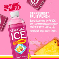 Starburst fruit punch label highlighting vitamin benefits and zero sugar.