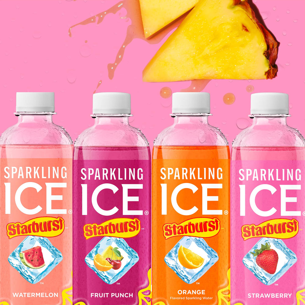 Pack of Sparkling Ice Starburst bottles ready for on-the-go refreshment.