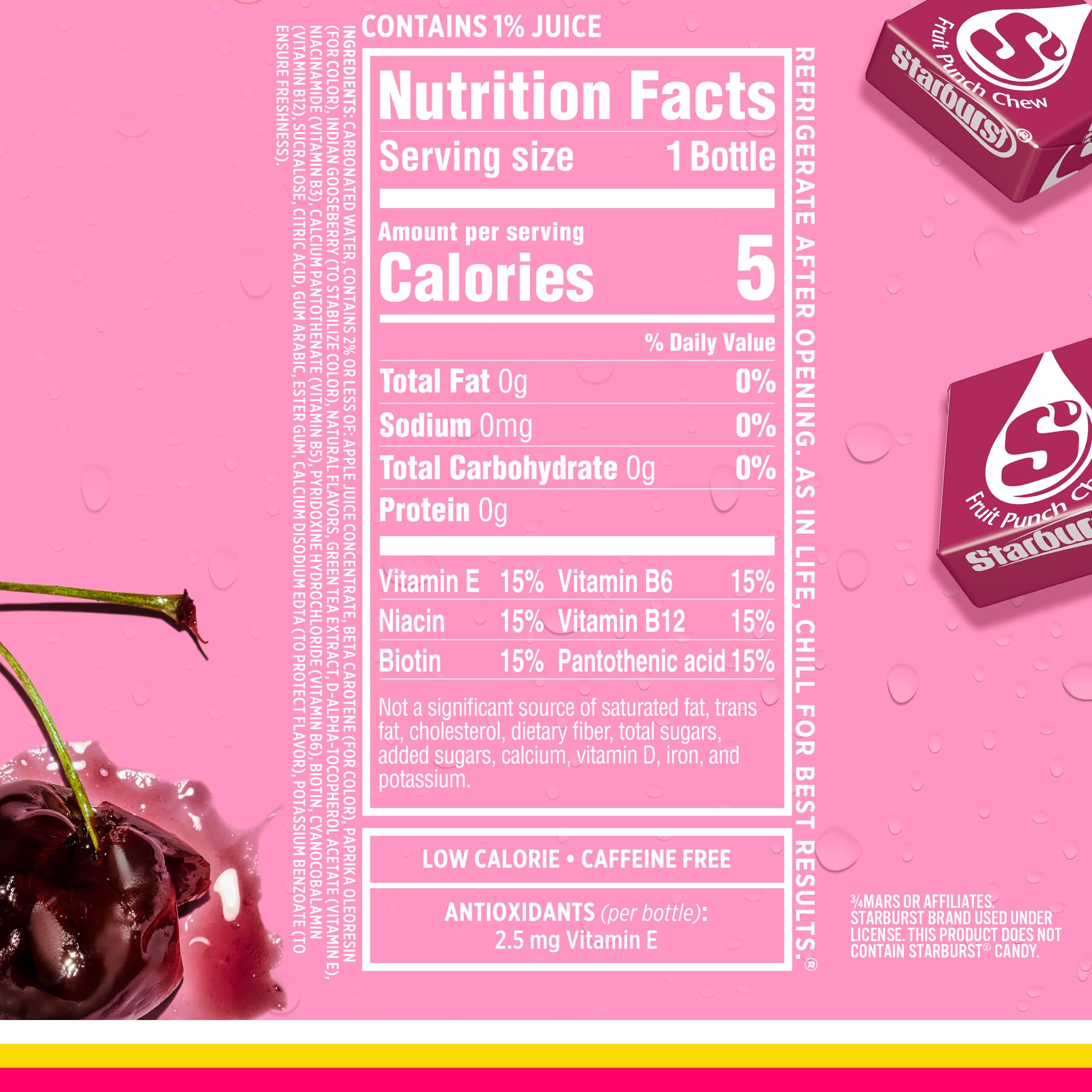 Sparkling Ice Starburst Fruit Punch pour showcasing fizz and refreshing finish.