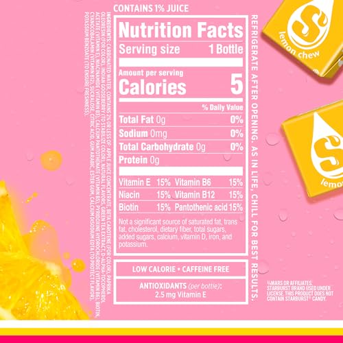 Sparkling Ice STARBURST Lemon bottle pour into glass reveals juicy aroma.