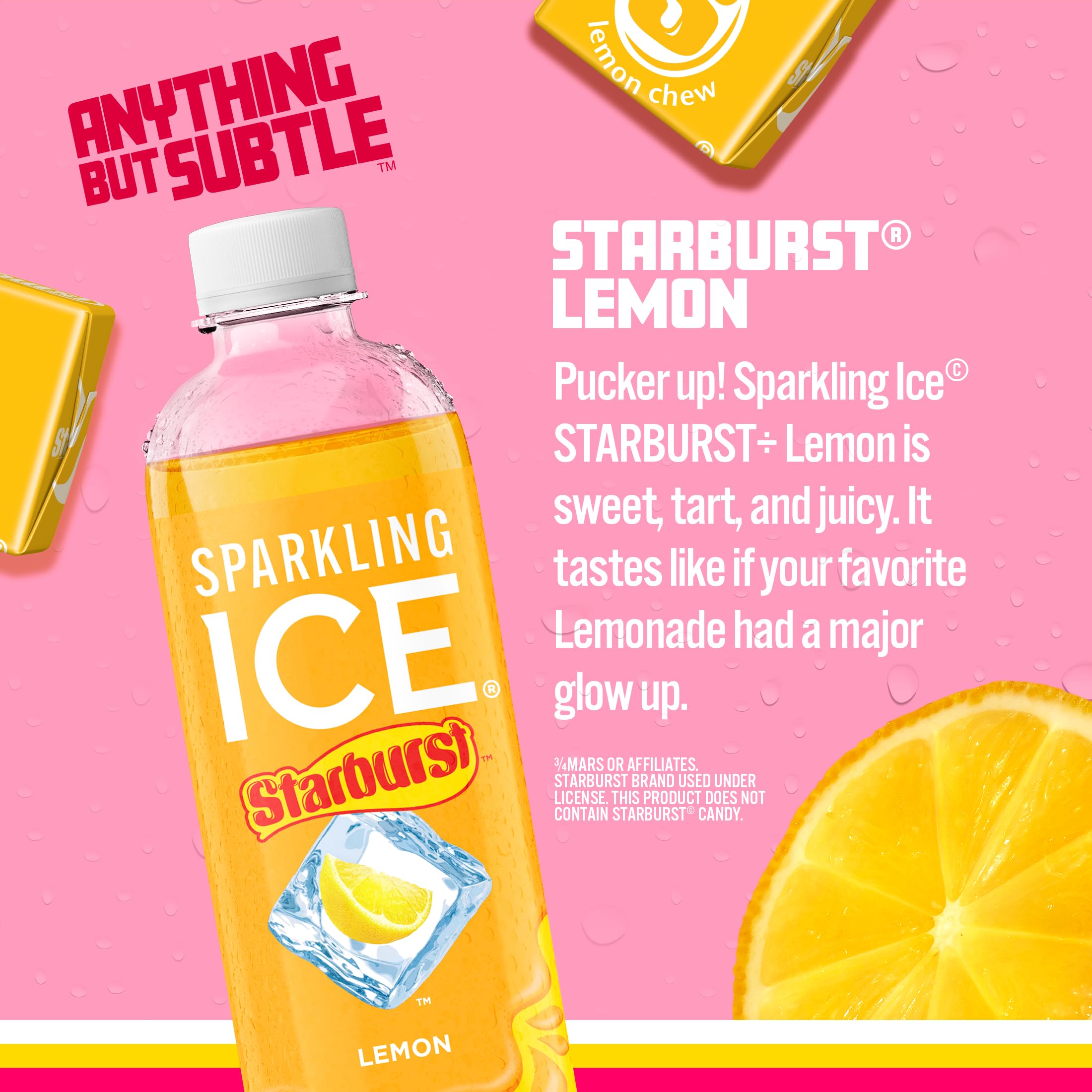 Close-up of STARBURST Lemon label highlighting vitamins and antioxidants.
